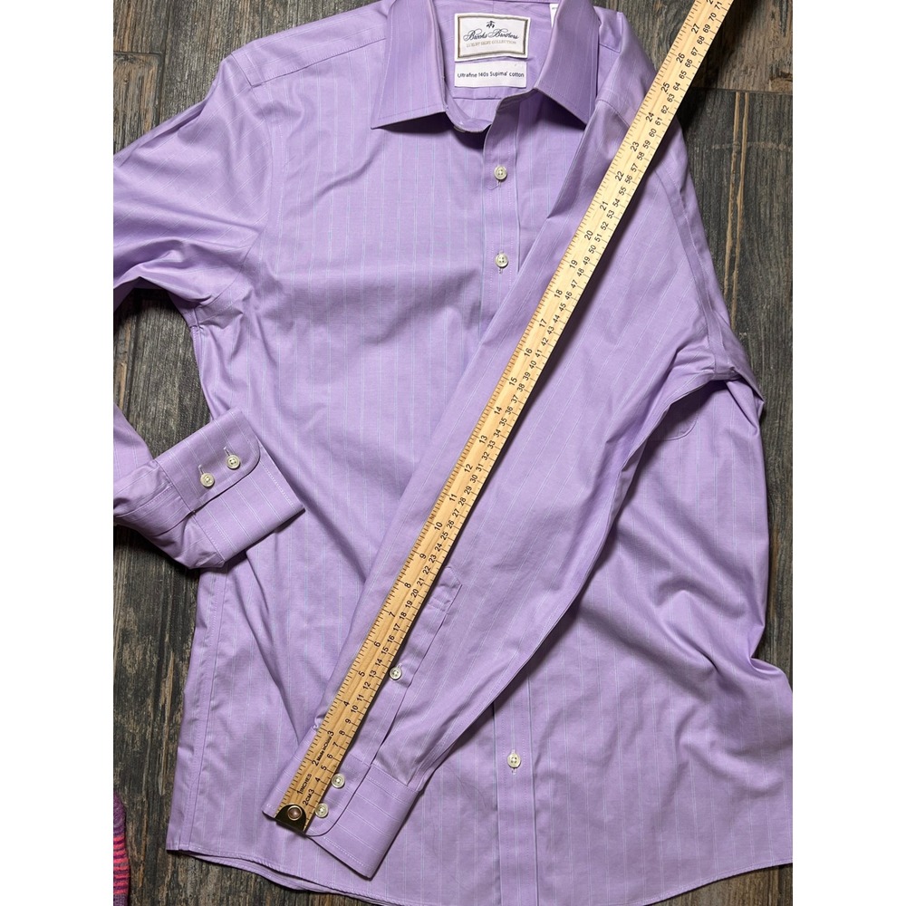 Brooks Brothers Mens Milano Luxury Shirt Purple Stripe Supima Cotton 140s 15/33 - Picture 7 of 10